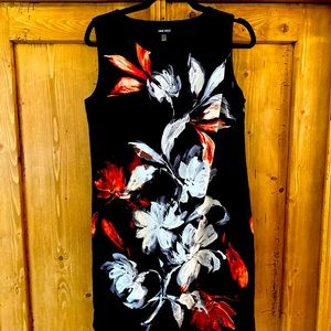 Nine West lined dress size 6 black with silver white and red/orange flowers